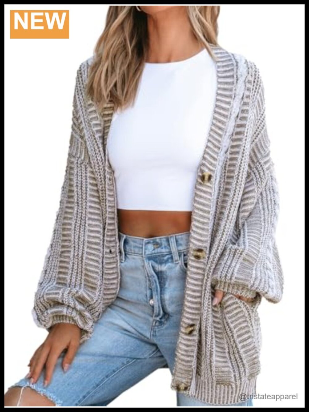 Chunky Knit Open Front Long Sleeve Cardigan with Pockets